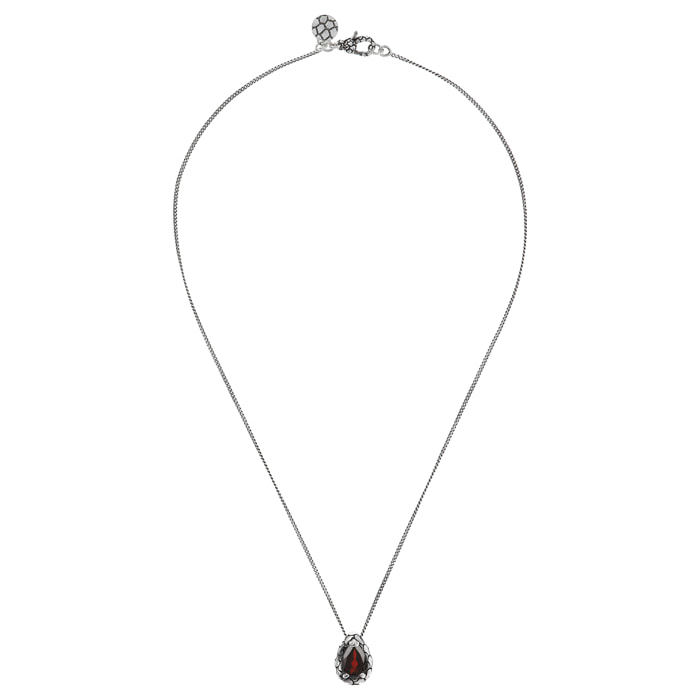 Collana con Catena Ritorta e Pendente a Goccia in Pietra Naturale Granato Rosso