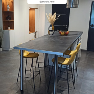 Lot de 2 chaises pour îlot central 65 cm en velours jaune - Henrik