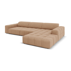 Canapé d'angle droit "Luc" 4 places en velours beige foncé