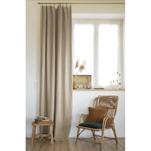 Rideau ajustable + 8 anneaux pince "Soline" 140 x 270 cm Lin lavé - Couleur: Soline Sable