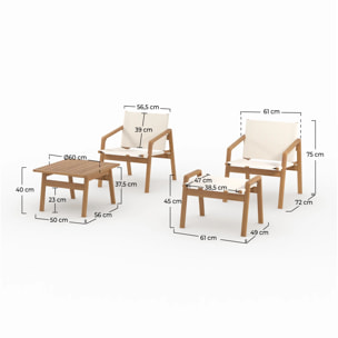 Salon de jardin en bois d'acacia huilé et tissu écru 2 places - Palawan