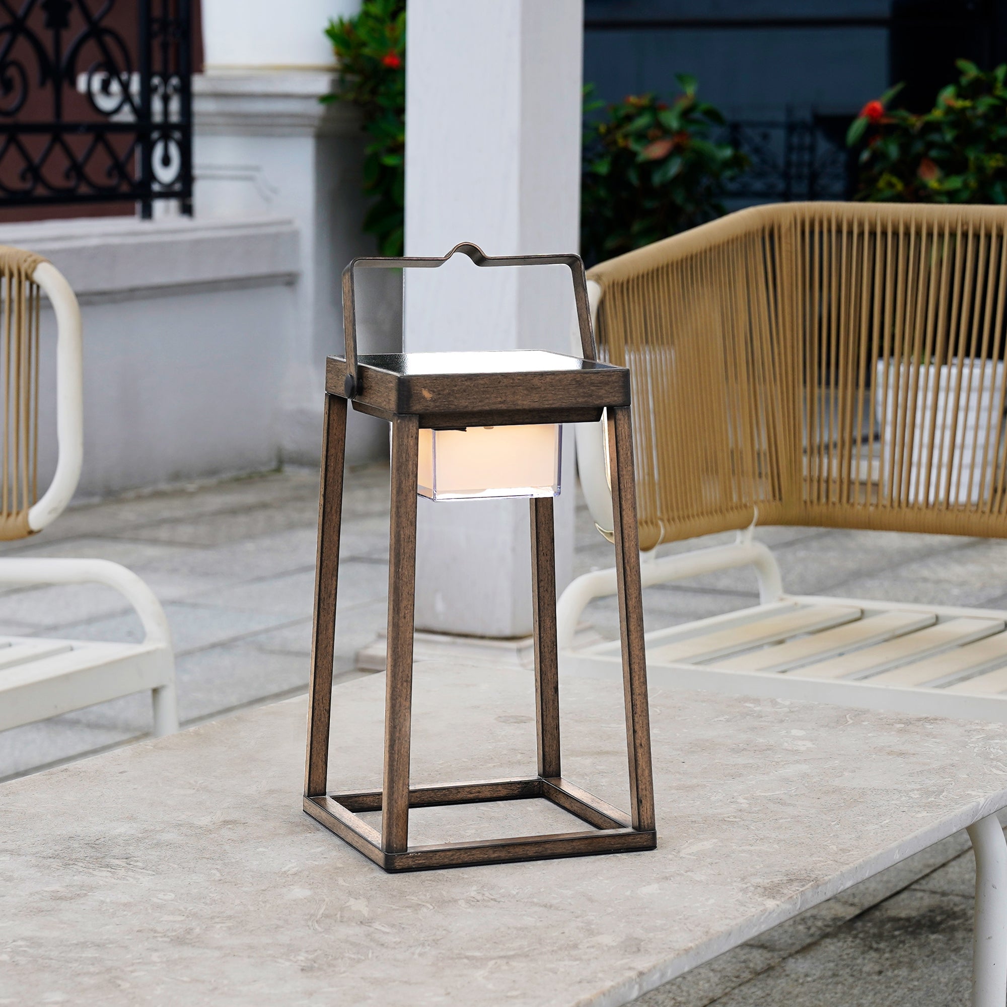 Lanterne solaire effet bois VERONA H30cm