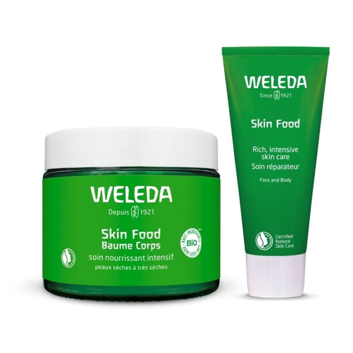 WELEDA - DUO rituel soins corps cocooning - Skin Food  Baume corps  + Soin réparateur - Certifié Natrue**- Pot en verre 150ml et tube 75 ml