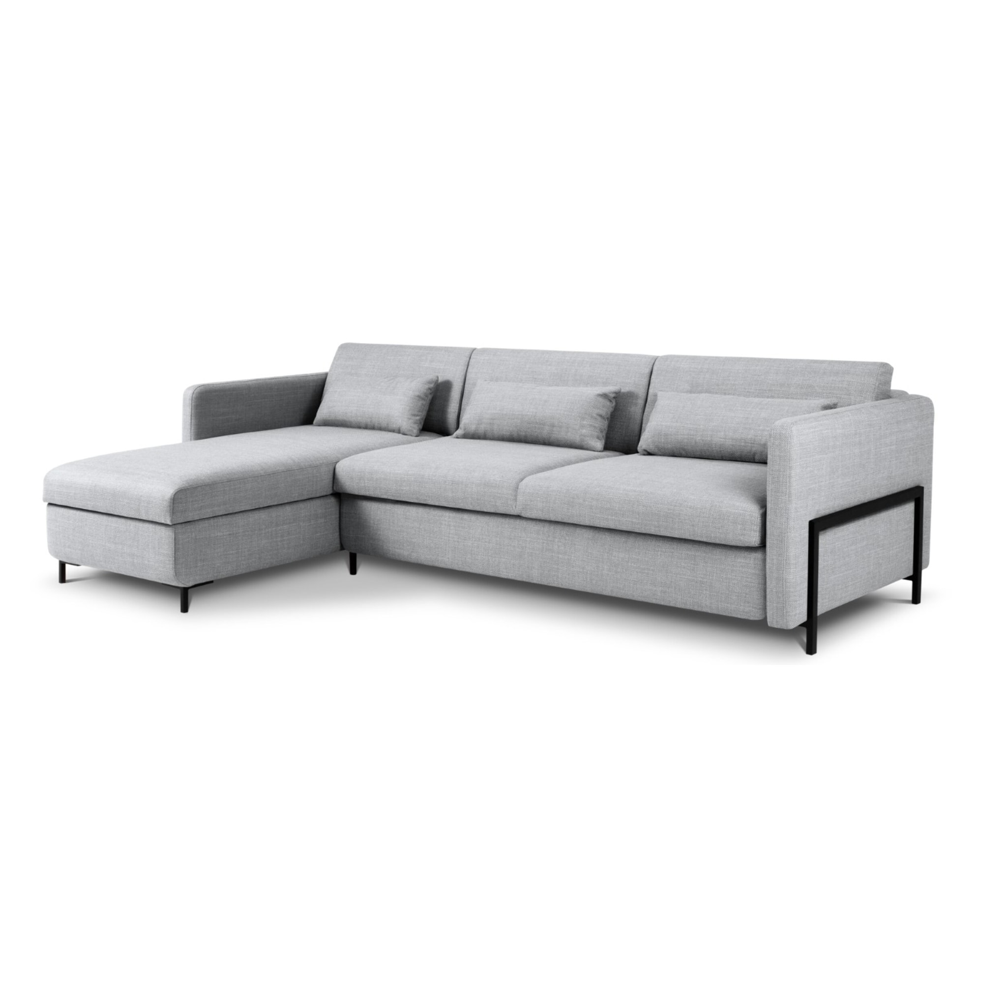 Canapé d'angle gauche convertible avec coffre de rangement "Yanis" 5 places en tissu structurel gris clair