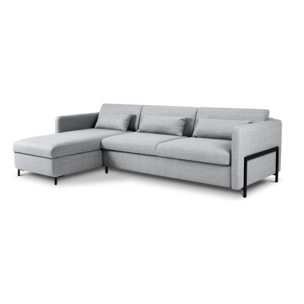 Canapé d'angle gauche convertible avec coffre de rangement "Yanis" 5 places en tissu structurel gris clair