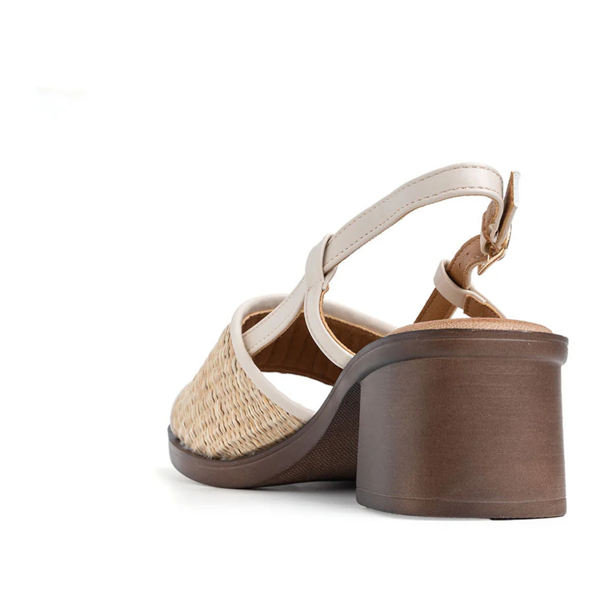 Sandalo con fascia in paglia e tacco 5 - BEIGE