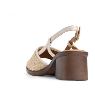 Sandalo con fascia in paglia e tacco 5 - BEIGE