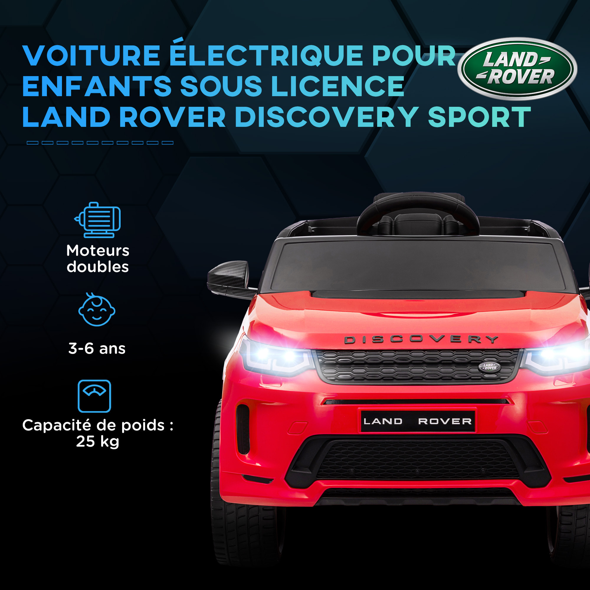 Voiture électrique enfant licence officielle Land Rover Discovery Sport - 12V, 5Km/h max. - nombreux effets - télécommande - rouge