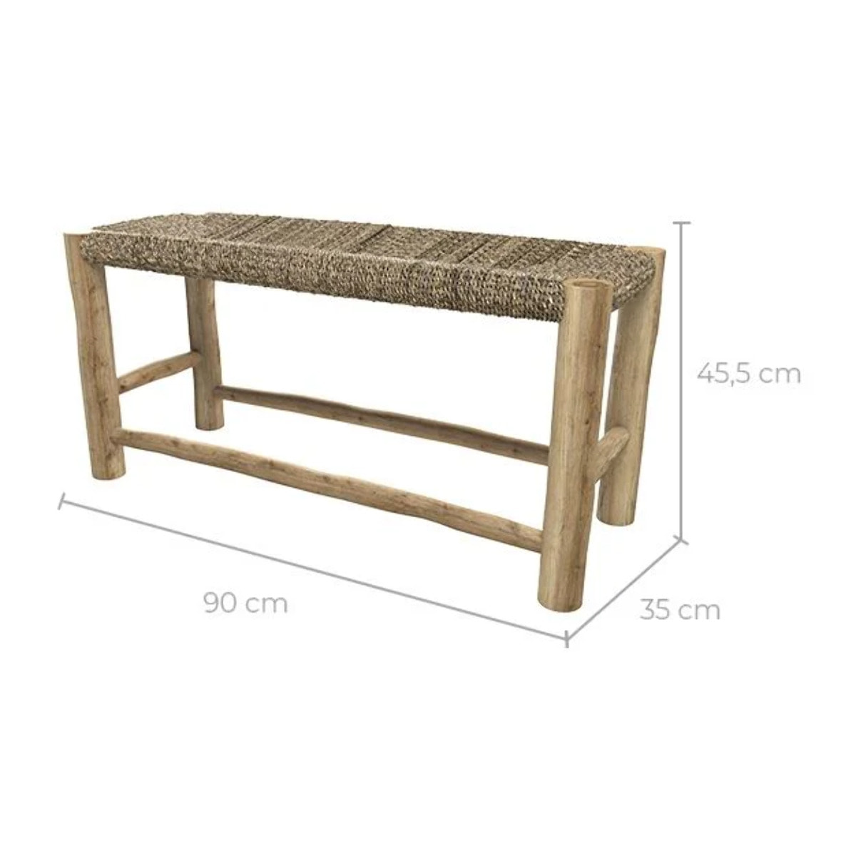 Banc 2 places 90 cm en jonc de mer et branche de teck - Jovan