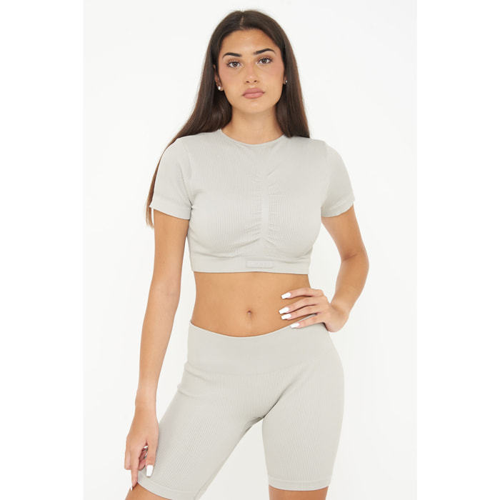 Maglia crop in nylon a maniche corte per yoga o allenamento Way
