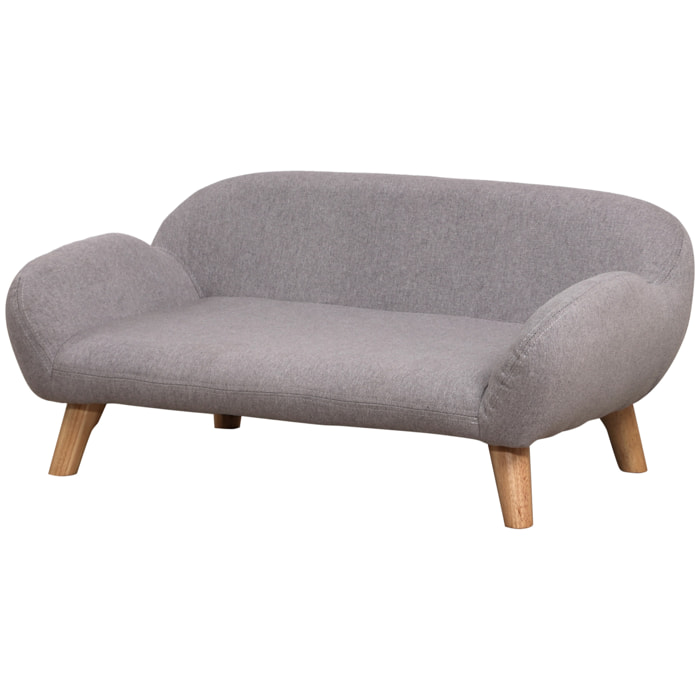 Canapé chien lit pour chien design scandinave déhoussable dim. 72L x 44l x 31H cm pieds bois tissu polyester gris