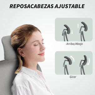 Silla de Oficina Giratoria Silla de Escritorio de Malla Transpirable con Altura Ajustable Reposacabezas y Soporte Lumbar Ajustables Silla de Despacho Basculante Carga 120 kg Gris