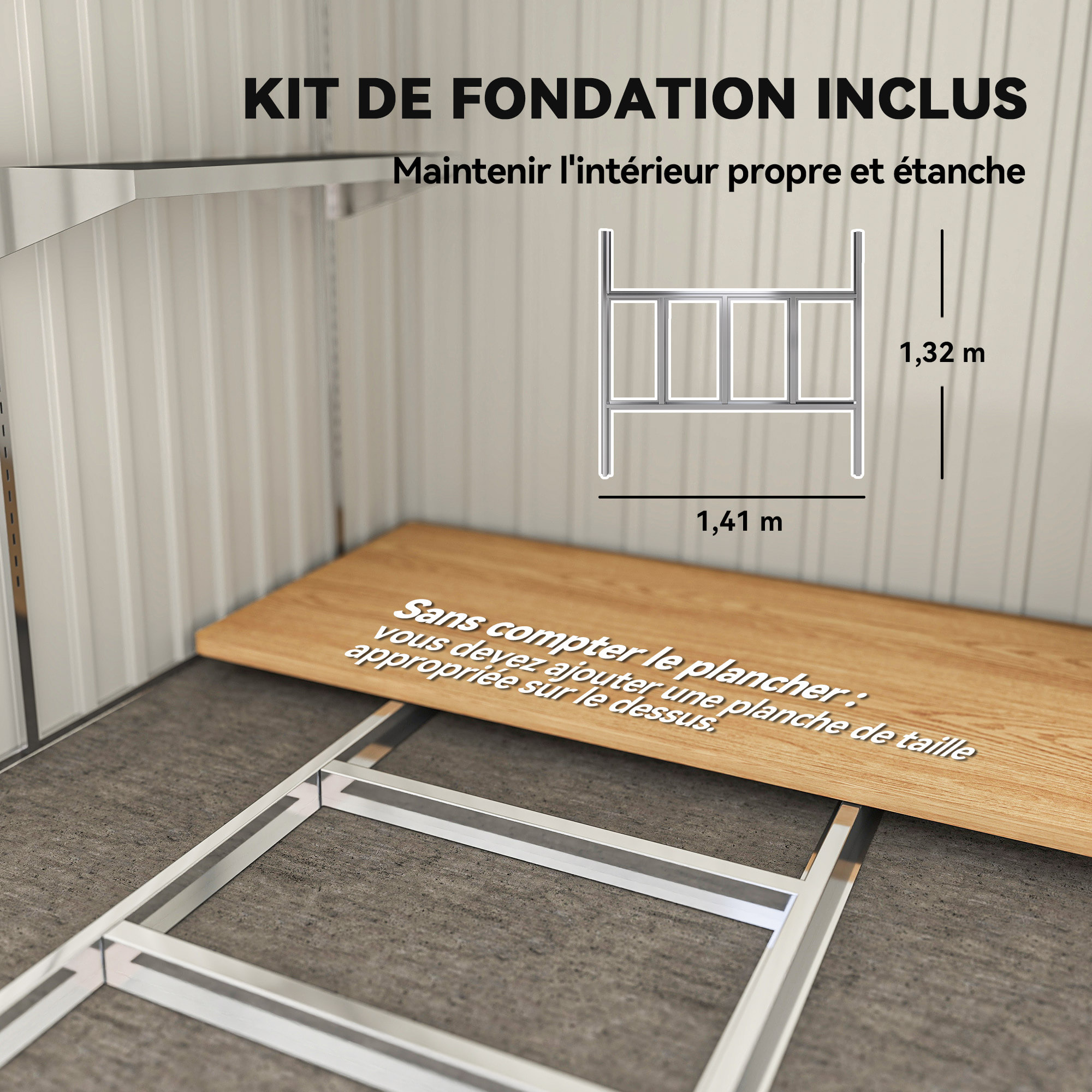 Abri de jardin métal cabanon 2,81 m² dim. 2,06x1,54x1,6/1,81Hm - porte, 2 étagères, 2 crochets, fondation incluse - acier gris