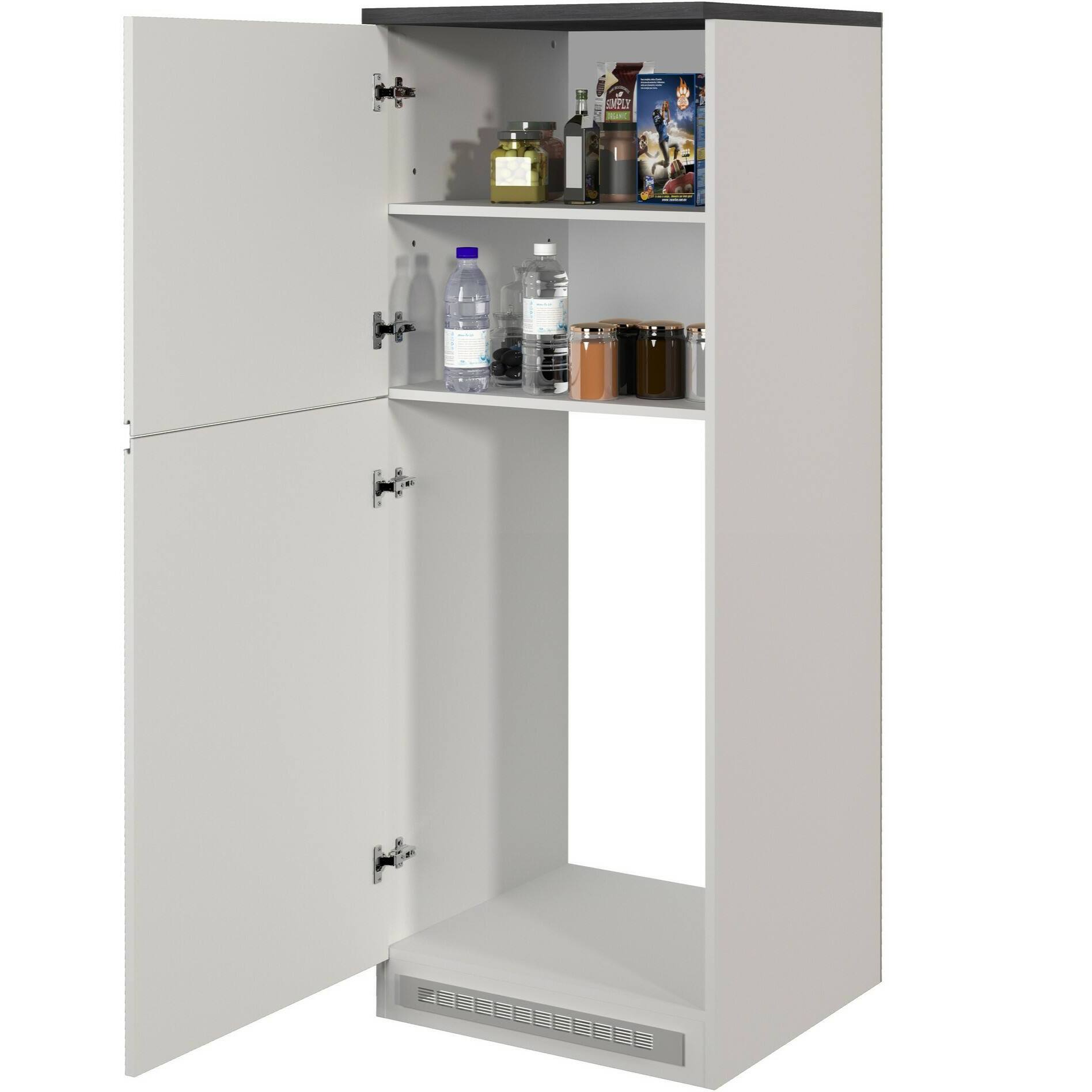 Dispensa da cucina Dcasasol, Mobile multiuso, Armadio porta frigo a 2 ante, 100% Made in Italy, 60x60h165 cm, Bianco lucido e Ardesia