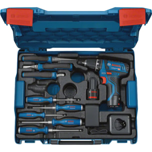 GSR 12V-15 Professional et outillage à main - BOSCH - avec 2 batterie 12V 2Ah - chargeur - L-Boxx - 060186810R