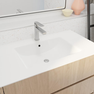 Pack Meuble Salle de Bains 80 cm Chêne Clair, 3 tiroirs avec Vasque Céramique - XENOS