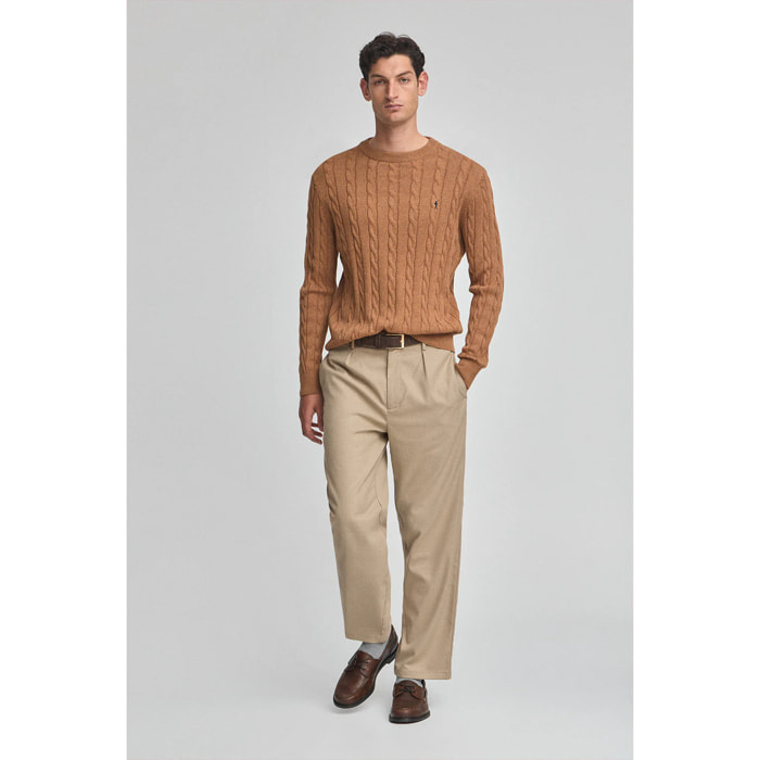 Pantaloni casual cammello da uomo regular fit con dettagli Polo Club