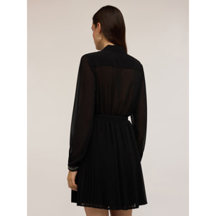 Motivi - Vestido corto bordado con falda plisada - Negro