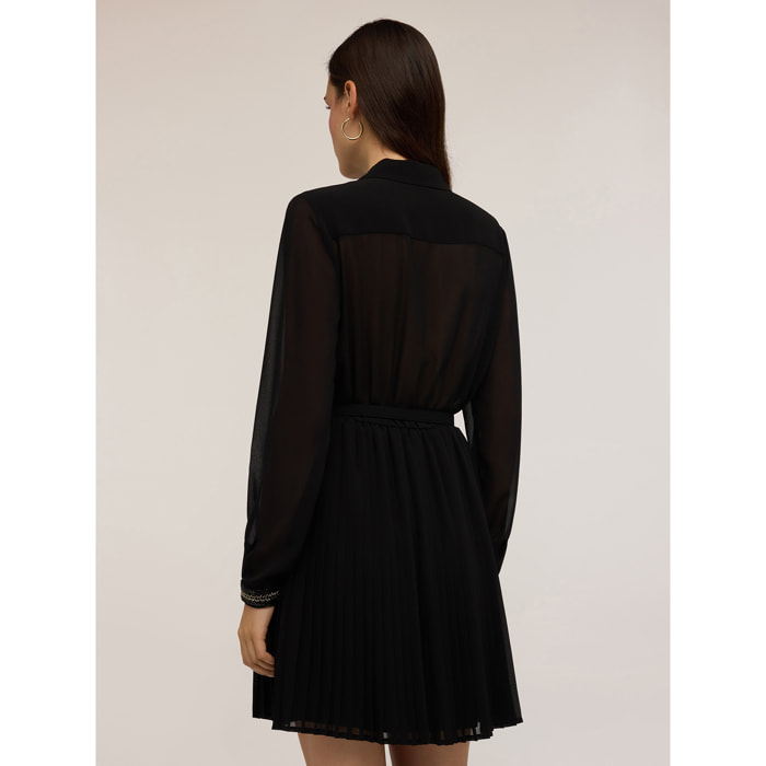 Motivi - Vestido corto bordado con falda plisada - Negro