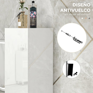 kleankin Armario de Baño Alto, Mueble de Baño Estrecho con Puertas y Estantes Ajustables, 30x30x81,5 cm, Blanco Brillo