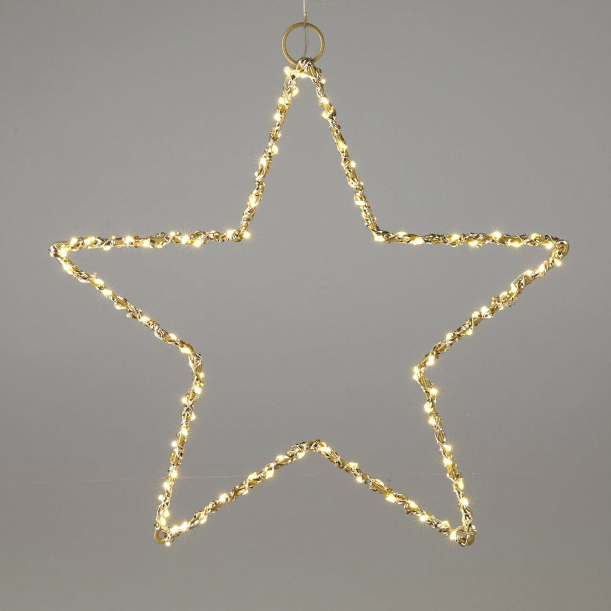 estrellla luminosa de metal dorado con 120 luces led 30x0,5x30cm