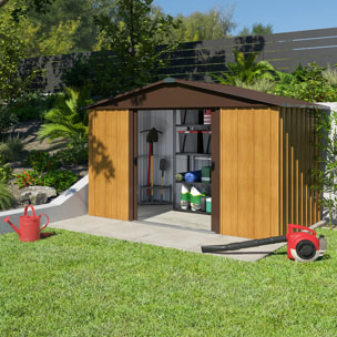 Abri de jardin métal aspect bois Yardmaster 5,3 m² + kit d'ancrage