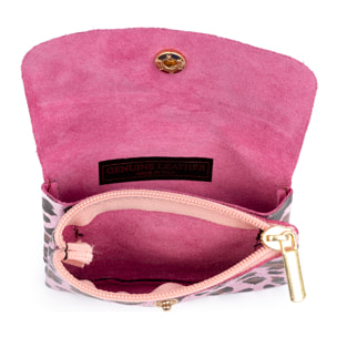 Alpignano monedero mujer. Piel auténtica Gamuza, diseño animal print leopardo, lacada brillante.