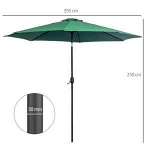 Parasol en métal rond polyester 180g/m² manivelle inclinable Ø 3 x 2,45 m vert