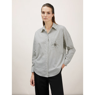 Motivi - Camicia over a righe con ricamo - Bianco