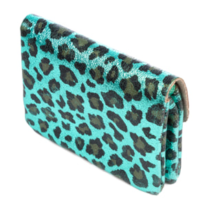 Alpignano monedero mujer. Piel auténtica Gamuza, diseño animal print leopardo, lacada brillante.