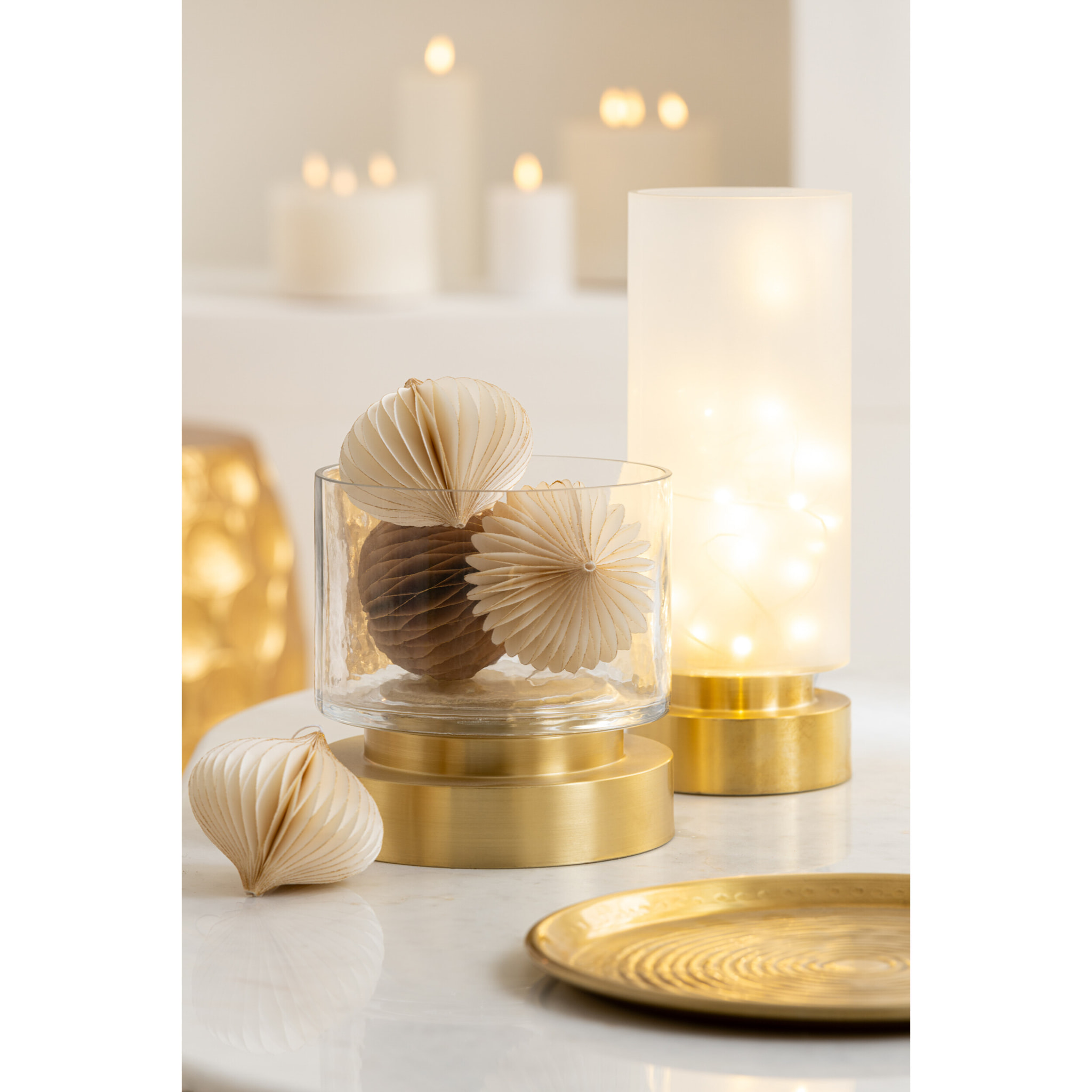 J-Line photophore/vase Pia - verre/cuivre - transparent/or - small - 2 pièces  -  Ø 18 cm