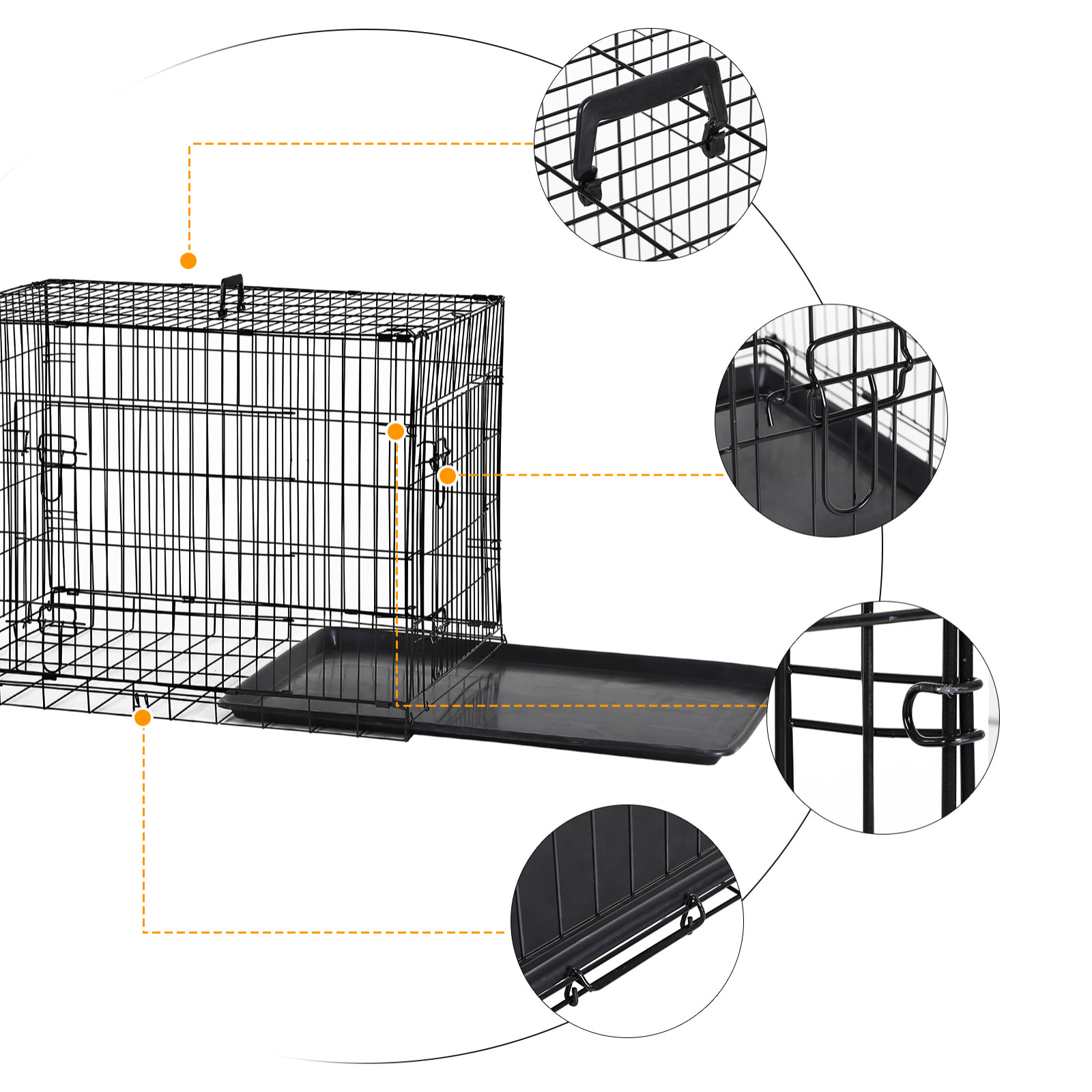 Cage caisse de transport pliante pour chien en métal noir 91 x 61 x 67 cm