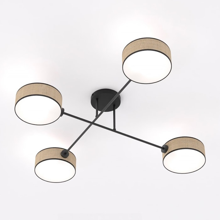 Lampada a sospensione Maga a quattro bracci in acciaio e rattan