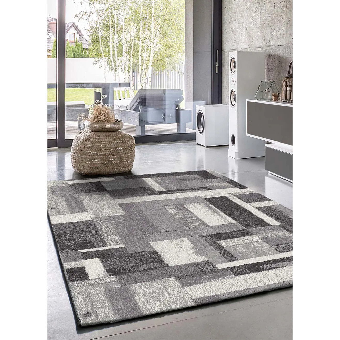 AMBER Alfombra geométrica de pelo corto gris, varias medidas disponibles.