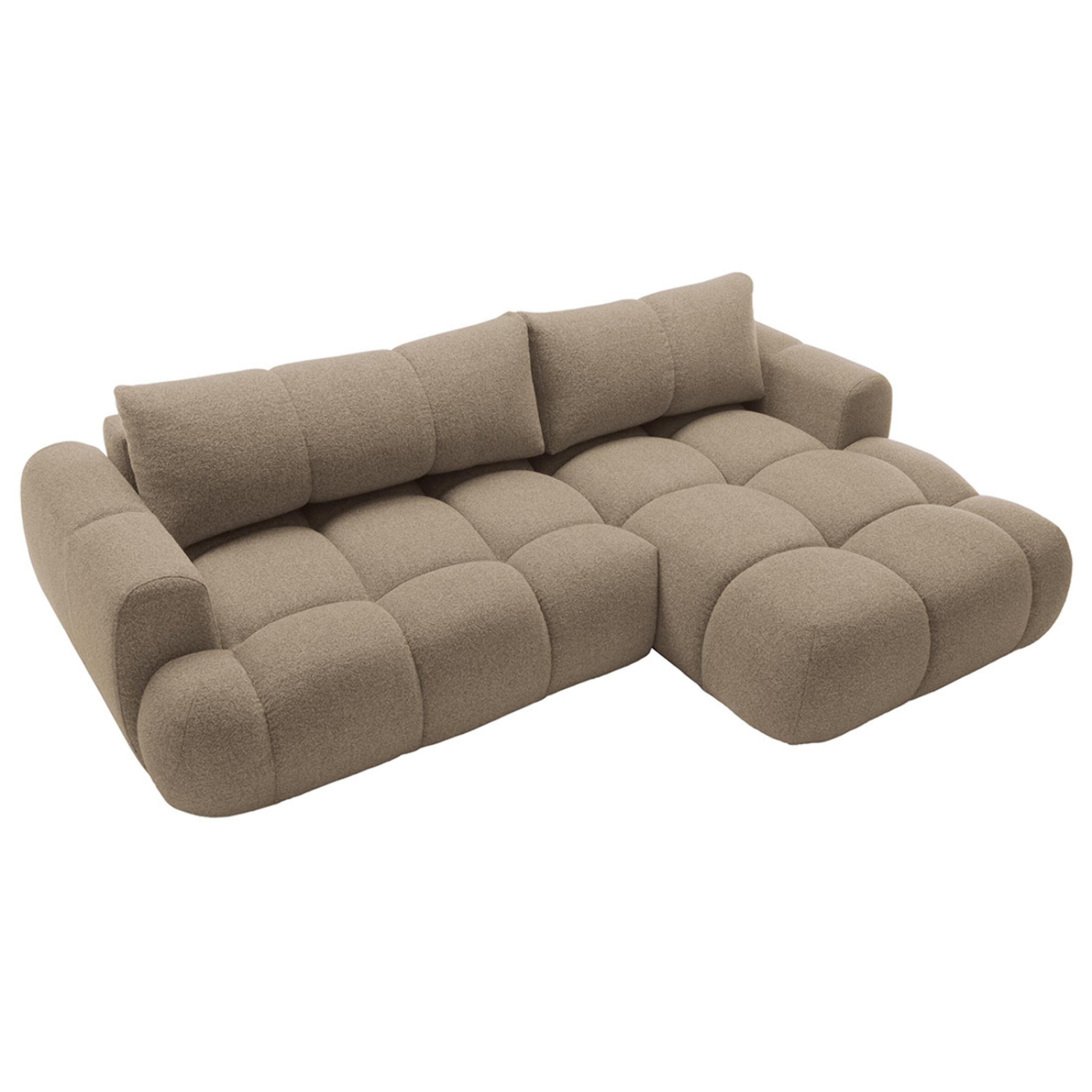 Yulin - Canapé d'angle droit 4 places convertible avec coffre en tissu bouclette - Marron