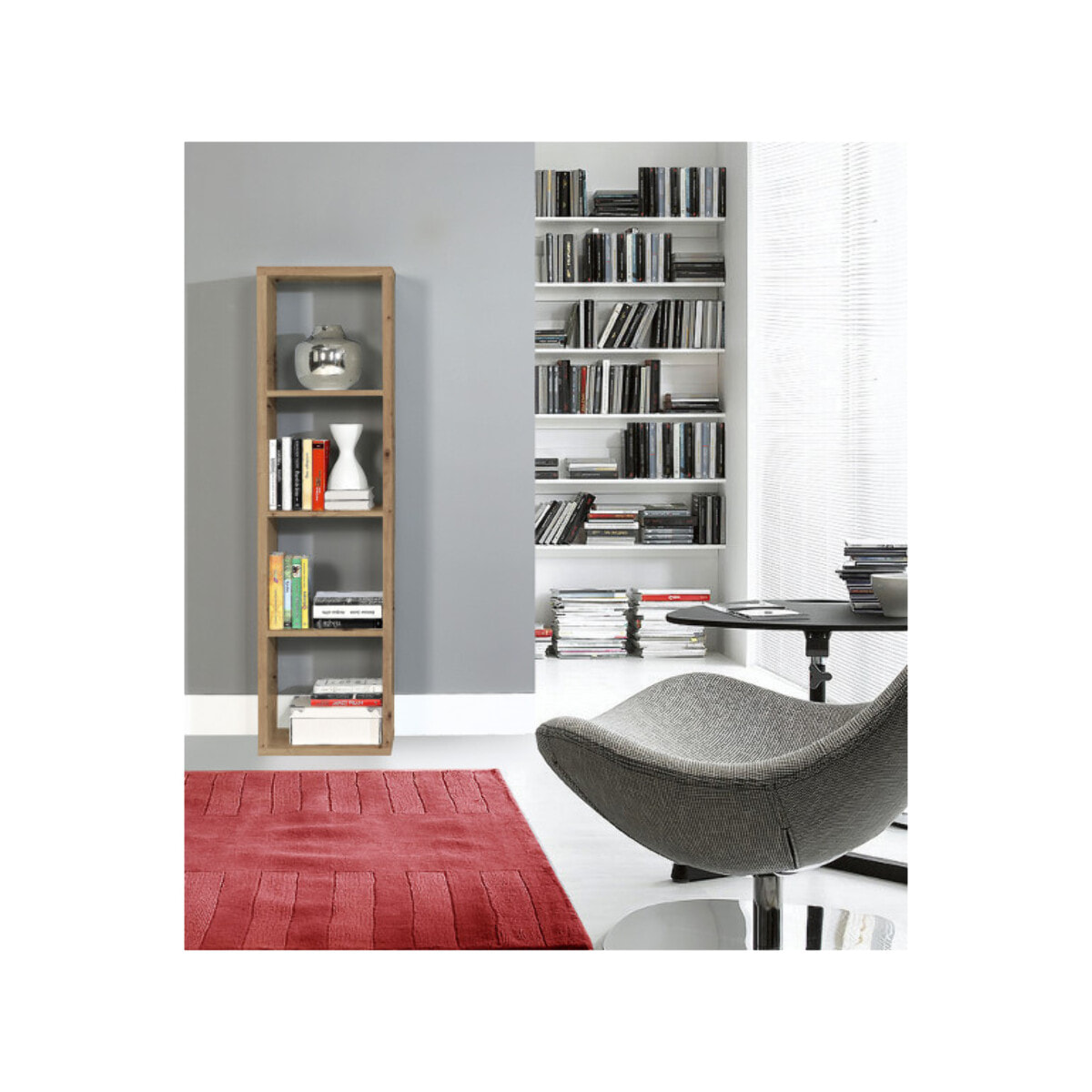 Etagère colonne 4 casiers décor en bois H.142 cm - MAURO