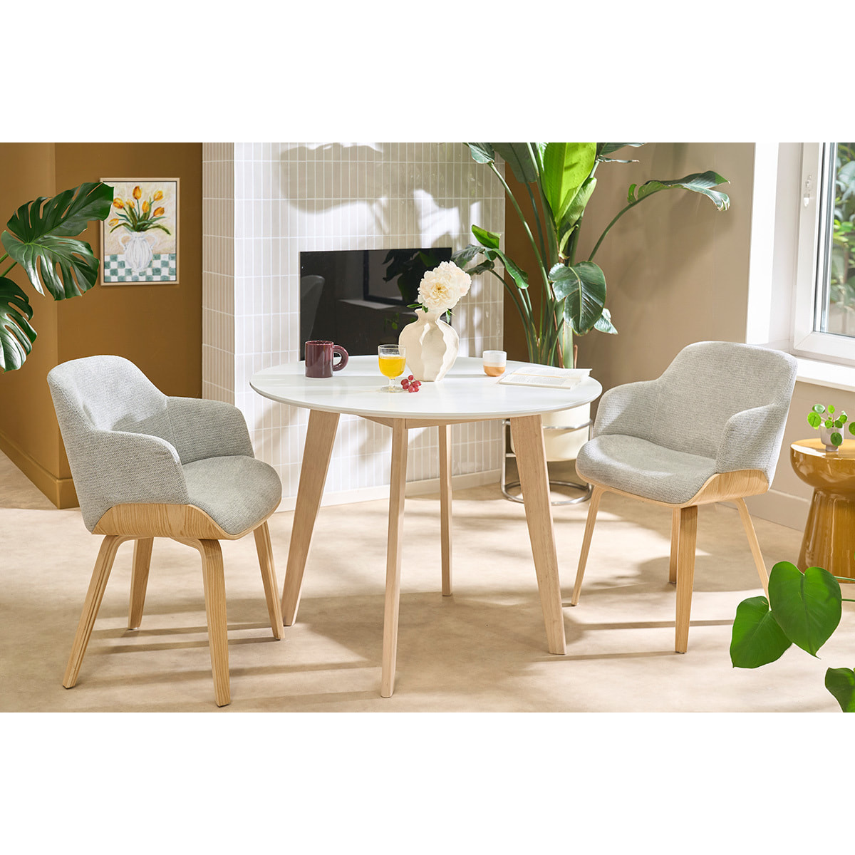 Chaise en tissu chenille gris et bois clair EARL