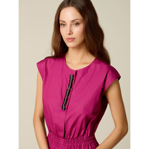 Oltre - Vestito flare in popeline con dettaglio gioiello - Fucsia