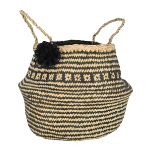 PANIER CACHE POT EN JONC DE MER NATUREL NOIR AVEC 1 FLEUR D35X45CM HANOI