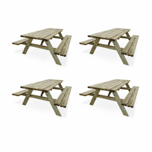Lot de 4 tables de pique-nique 180 cm avec bancs rabattables en bois. 6 places - PANCHINA - Tables de jardin robustes en pin sylvestre