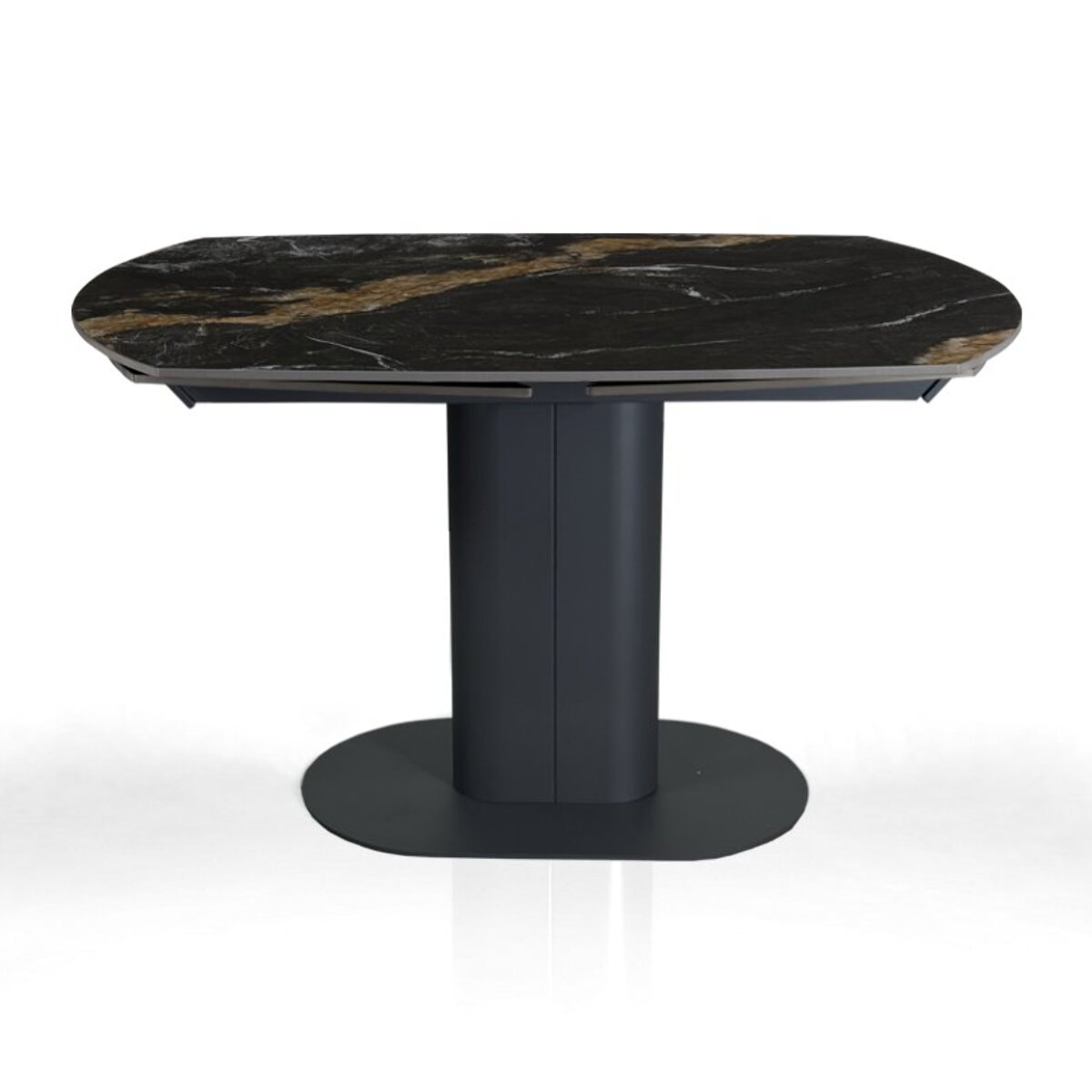 Table à manger extensible Tomasucci FYRM, en céramique, marbre noir, gris, 120/160/200 × 89 × 76 cm