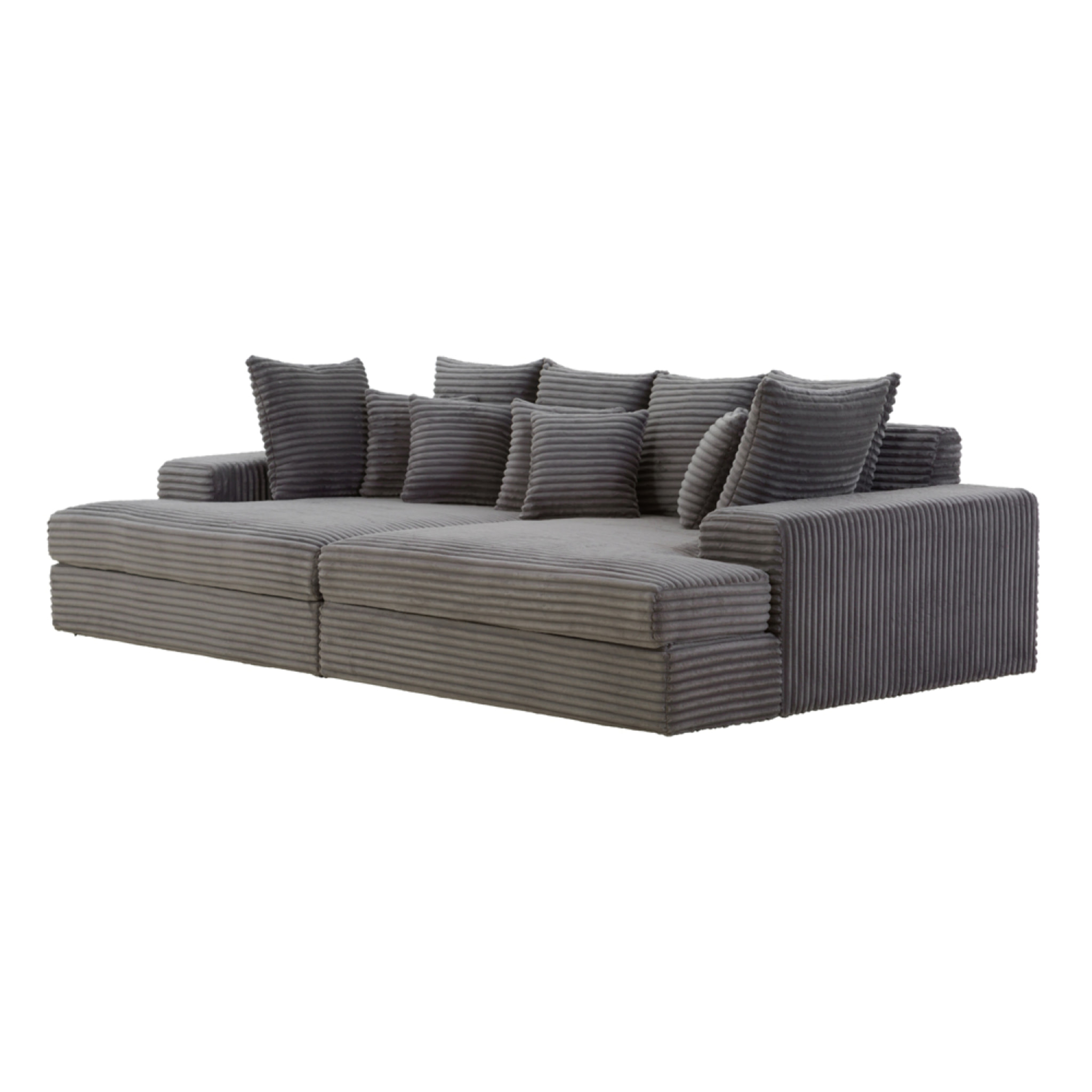 KENDARI Canapé 4 places assise profonde en velours côtelé gris anthracite