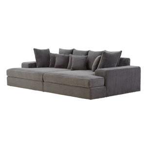 KENDARI Canapé 4 places assise profonde en velours côtelé gris anthracite