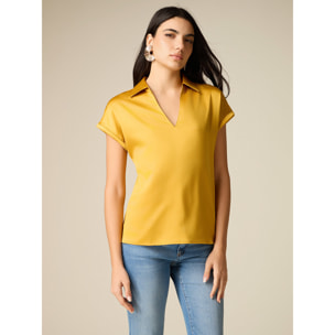 Oltre - Camiseta bimatérica con escote en V - Amarillo