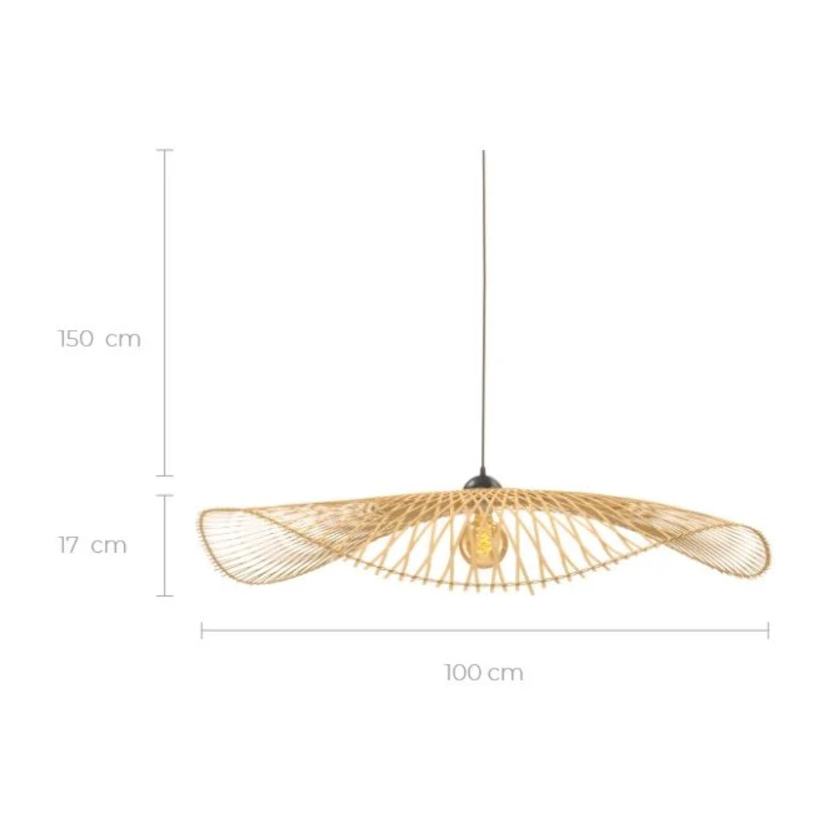 Suspension D100 cm en bambou avec fil noir - Jipi