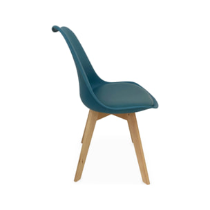 Lot de 6 chaises scandinaves. pieds bois de hêtre. chaises 1 place. bleu canard