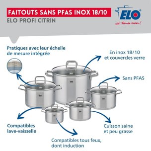 Ensemble de 1 Poêle de cuisson 32 cm et 3 faitouts Elo Profi Citrin