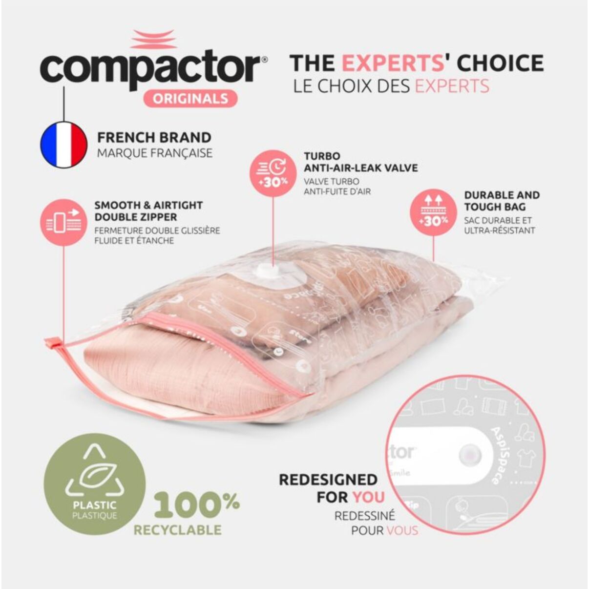 Housse COMPACTOR lot de 2 sacs de rangement sous vide tailles M + L