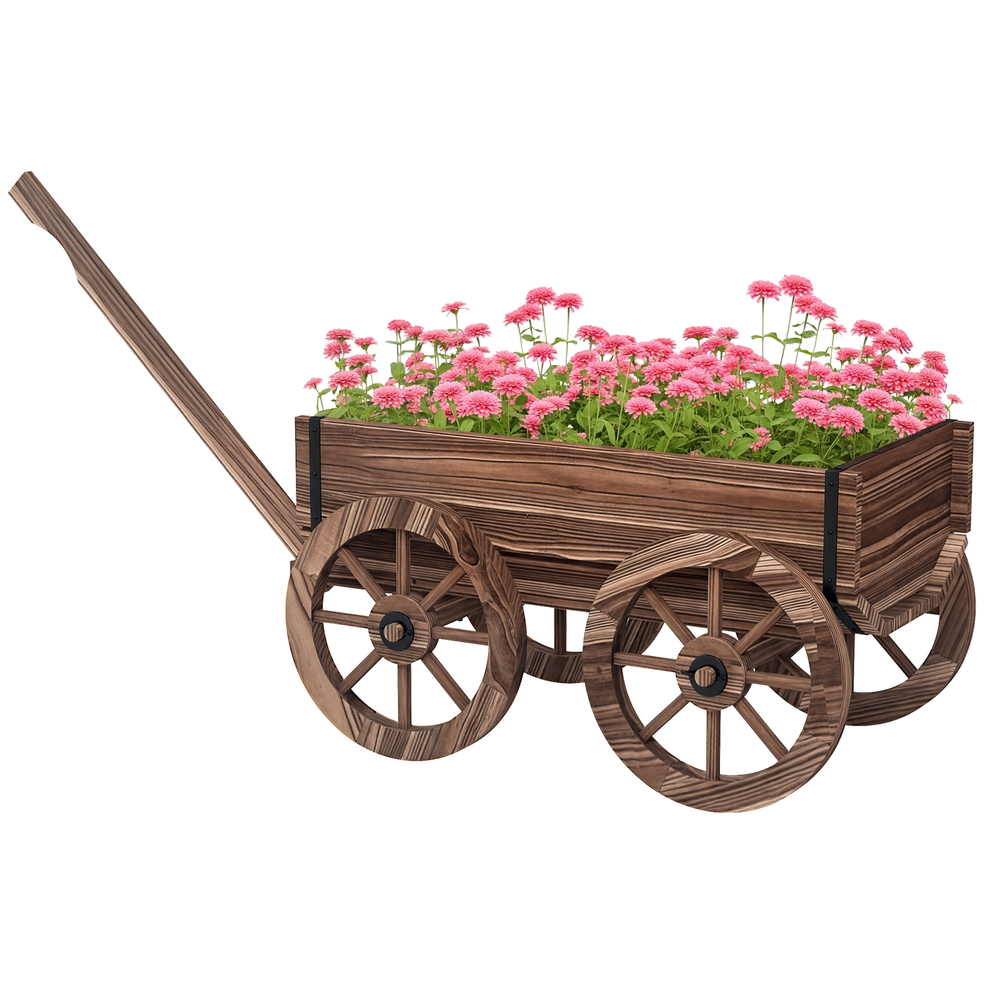 Jardinière chariot à fleurs en bois sapin traité carbonisation