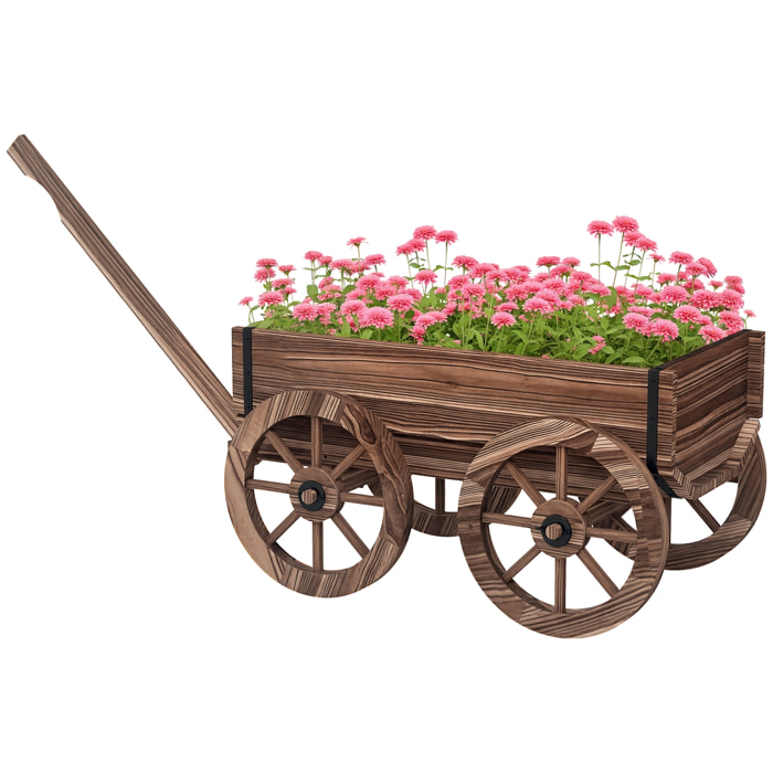 Jardinière chariot à fleurs en bois sapin traité carbonisation